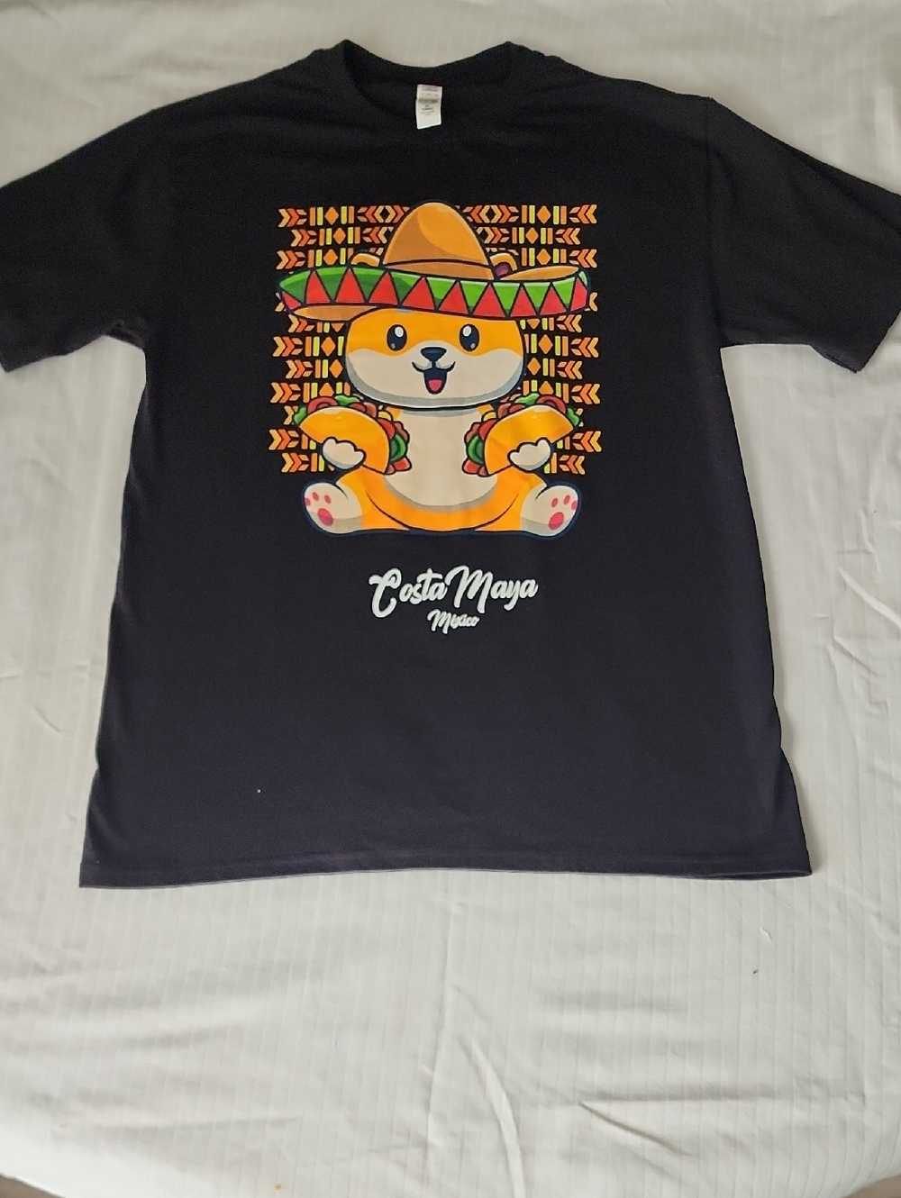 Men's Comfort Black Graphic Tee with Costa Maya Festive Dog Print